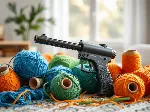 Tufting gun with colorful yarn