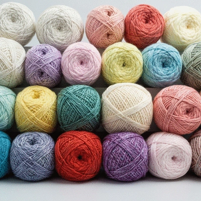 Various colorful tufting yarns in acrylic and wool neatly displayed