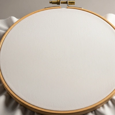 Close-up of fabric stretched drum-tight on an embroidery hoop, showing smooth, even surface ready for stitching